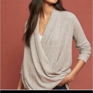 Anthropologie Cream Cowl Neck Sweater with Elegant Draped Design